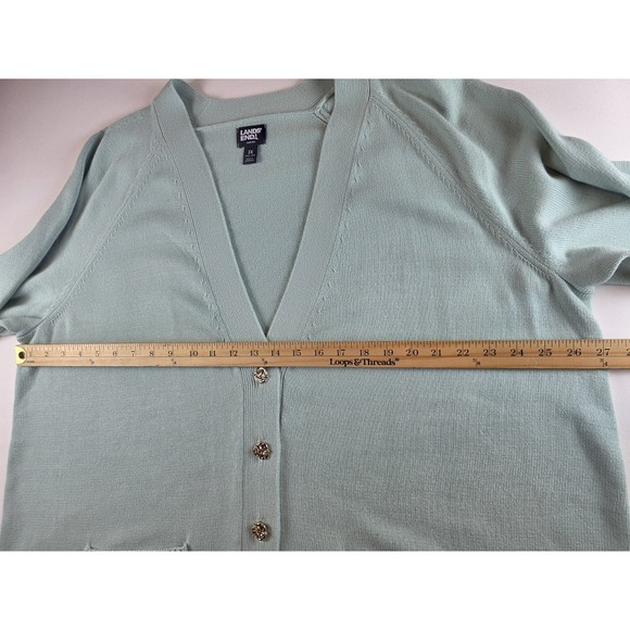 Lands End Sweater 3x Womens Cardigan Button Up Blue Drifter 100% Cotton - Picture 3 of 7